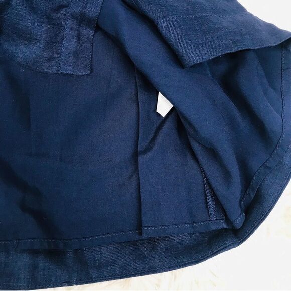 Navy Blue 100% Linen Short Sleeve Button Front Dress Classic Midi Size Large New - Picture 8 of 12